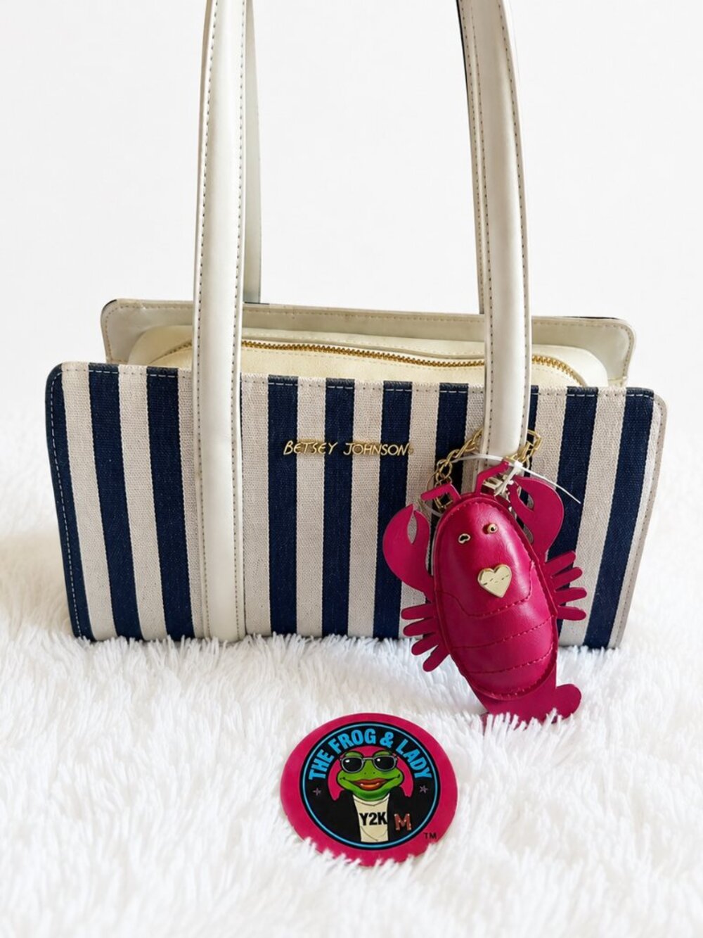 🦞Betsey Johnson Nautical Stripe Lobster Charm Shoulder Bag NWT
